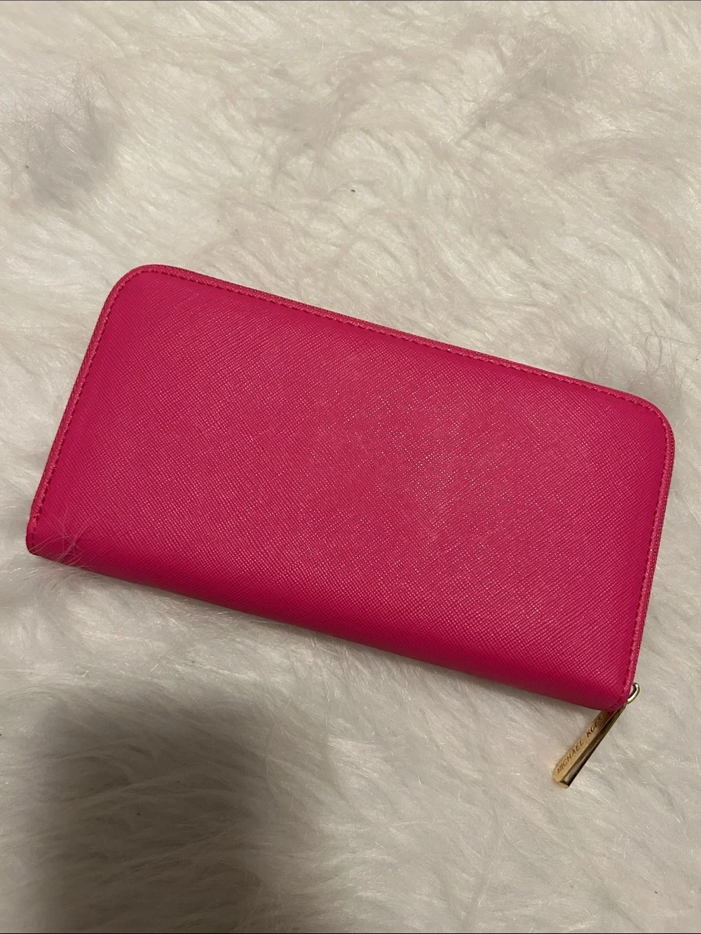 Michael Kors Fuchsia Zip-Around Leather Wallet with Gold Logo